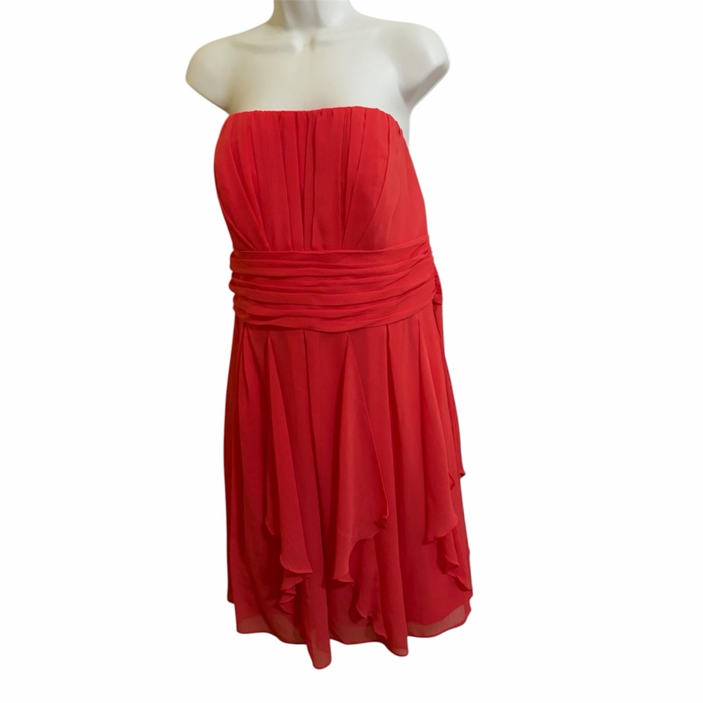 David's Bridal Strapless Short Crinkle Chiffon Dress Guava Pink (size 16)